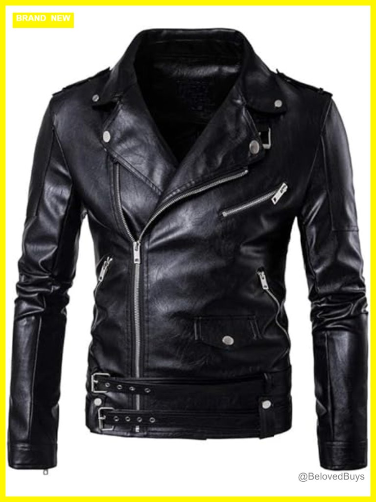 Pu Leather Jacket Belted Faux Leather Motorcycle Zipper Biker Coat
